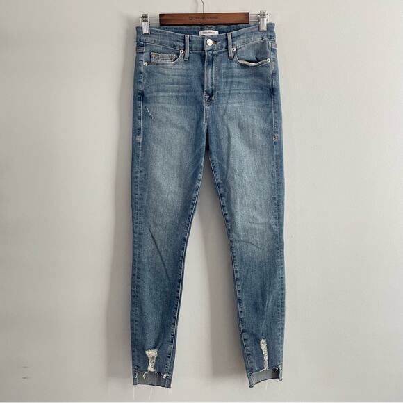 Good American Women’s Good Legs High Rise Skinny Ankle Step Hem Distressed Jeans - Picture 3 of 12